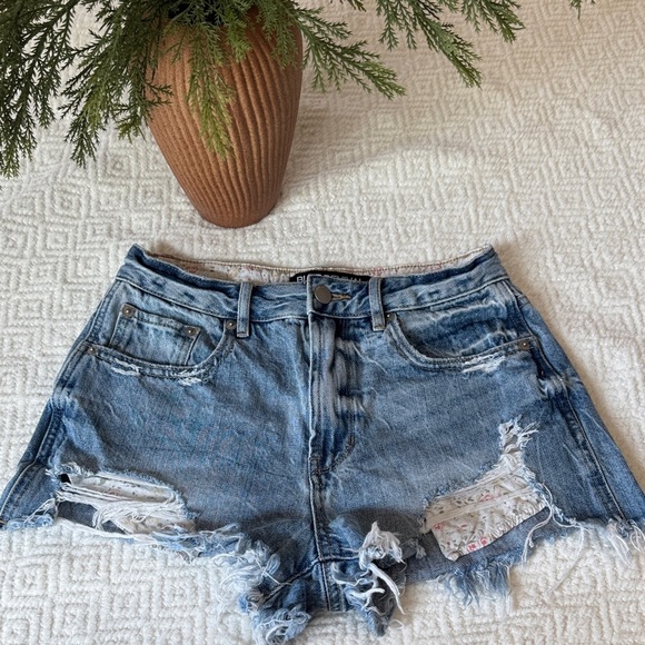 Blue Revival Pants - Blue Revival Stylish Distressed Blue Jean Shorts Size 24